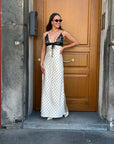 Abito lungo pois con pizzo nero