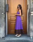 Abito midi viola con fondo marrone – Le Streghe