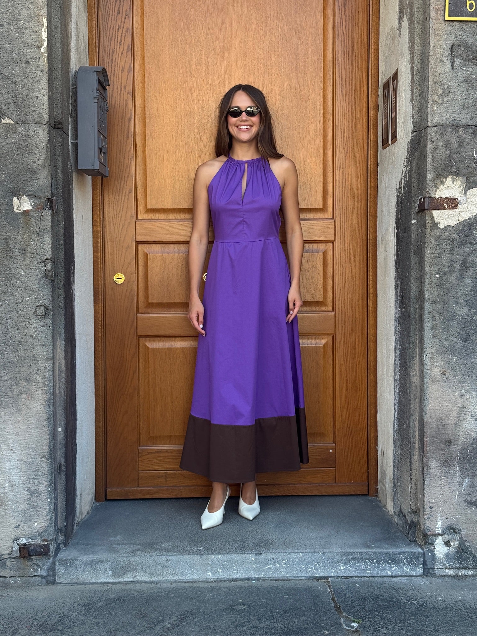 Abito midi viola con fondo marrone – Le Streghe