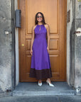 Abito midi viola con fondo marrone – Le Streghe